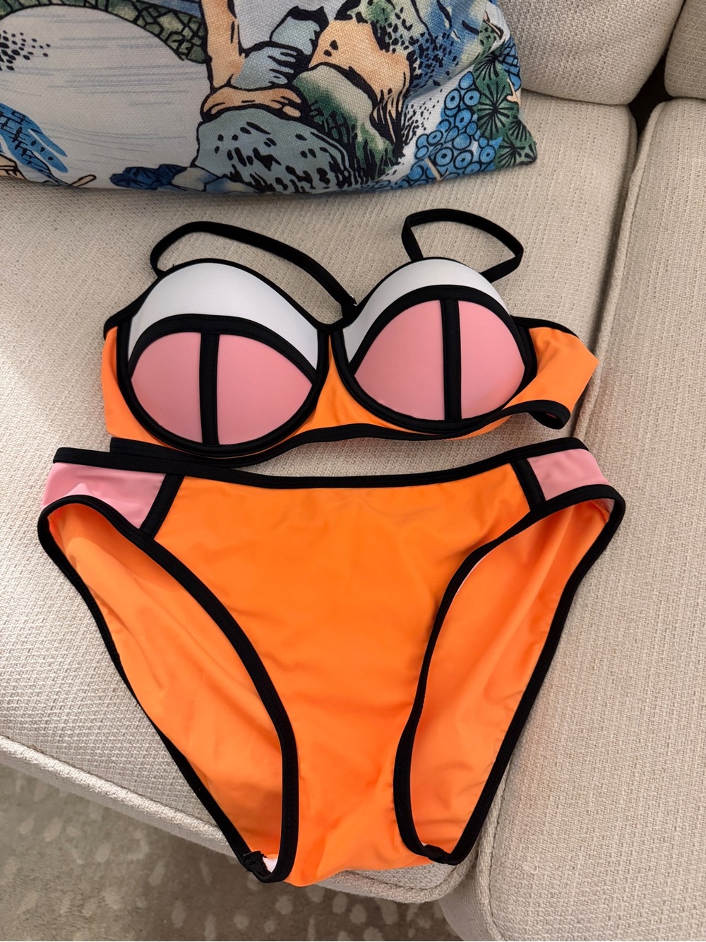Colorblock Bikini Set - Orange & Pink